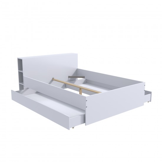 Weber Industries Lit RIGA 140x190cm + Tête De Lit + 2 Tiroirs / Blanc