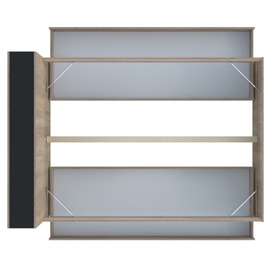 Weber Industries Lit RIGA 140x190cm + Tête De Lit + 2 Tiroirs / Décor Noir Et Chêne Blanchi