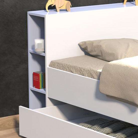 Weber Industries Lit RIGA 160x200cm + Tête De Lit + 2 Tiroirs / Blanc