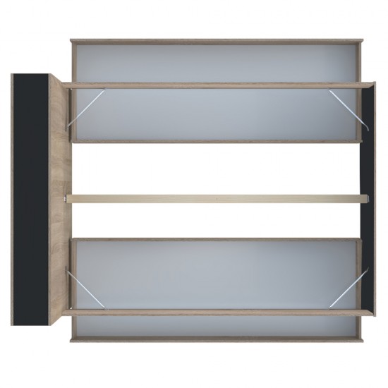 Weber Industries Lit RIGA 160x200cm + Tête De Lit + 2 Tiroirs / Noir Et Décor Chêne Blanchi