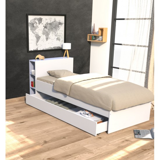 weber industries Lit RIGA 90x190 + tête de lit + 1 tiroir / Blanc