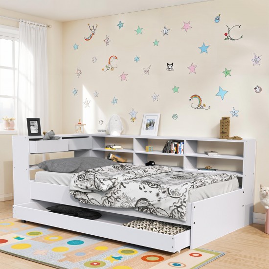 weber industries Lit ROLLER 90x190 + 1 sommier + 1 tiroir + étagères / Blanc