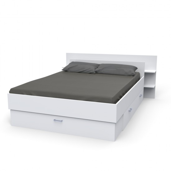 Weber Industries Lit SAMBA 140x190cm + Tête De Lit + 2 Tiroirs / Blanc