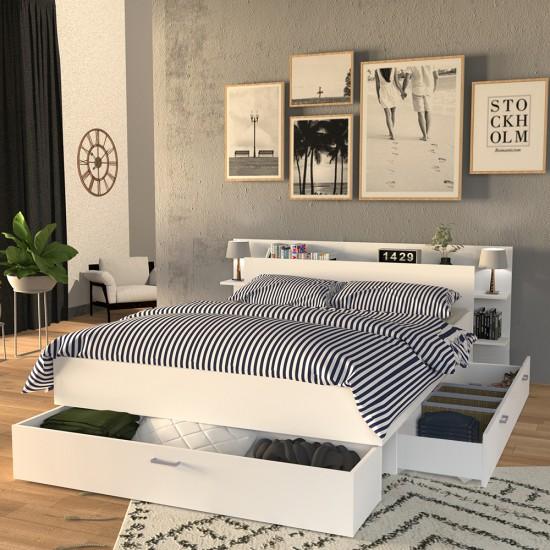 weber industries Lit SAMBA 140x190cm + tête de lit + 2 tiroirs / Blanc