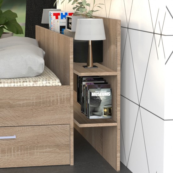 Weber Industries Lit SAMBA 140x190cm + Tête De Lit + 2 Tiroirs / Décor Chêne Blanchi