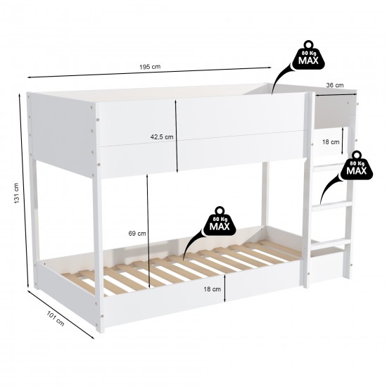 Weber Industries LIT SUPERPOSE 90x190 BOB + 2 SOMMIERS / Blanc