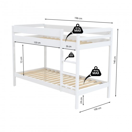 Weber Industries Lit Superposé BRICE 90x190 + 2 Sommiers / Blanc