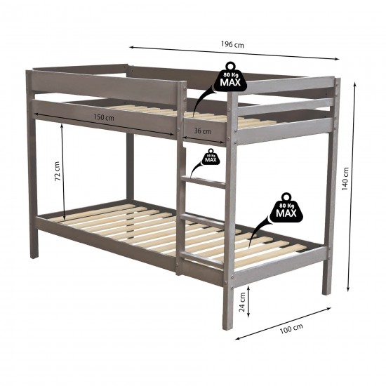 Weber Industries Lit Superposé BRICE 90x190 + 2 Sommiers / Gris