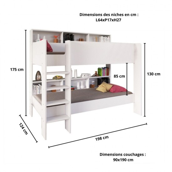 Weber Industries Lit Superposé LUCKY 90x190 + 2 Sommiers / Blanc