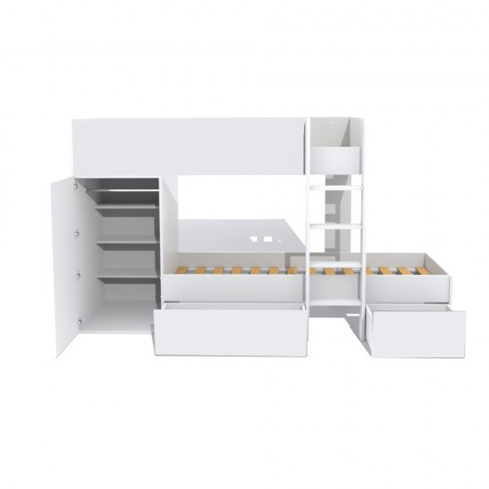 Weber Industries Lit Superposé TWIN 90x190 Avec Armoire Et Tiroirs + 2 Sommiers / Blanc