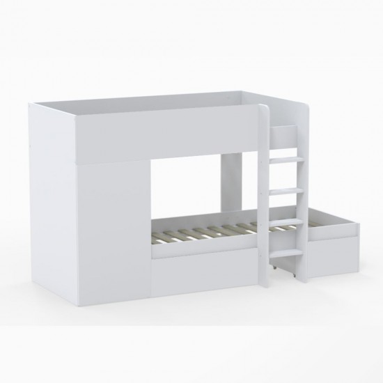 Weber Industries Lit Superposé TWIN 90x190 Avec Armoire Et Tiroirs + 2 Sommiers / Blanc