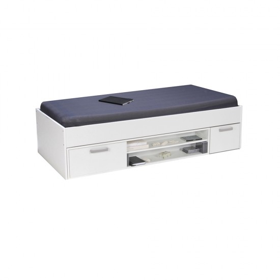 Weber Industries Lit TESS 90x200 + Chevet + étagère + Rangement / Blanc