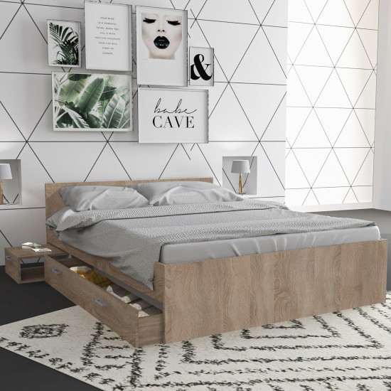 weber industries Lit TWIST 140x190+ 1 chevet + 1 tiroir / Décor Chêne Blanchi