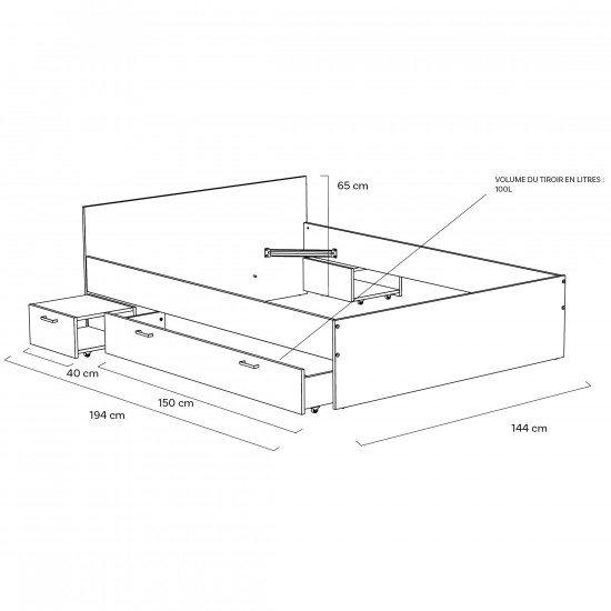 Weber Industries Lit TWIST 140x190 + 2 Chevets + 1 Tiroir / Blanc
