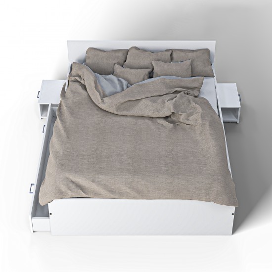 Weber Industries Lit TWIST 140x190 + 2 Chevets + 1 Tiroir / Blanc