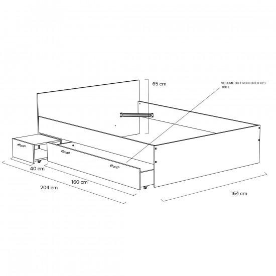 Weber Industries Lit TWIST 160x200 + 1 Chevet + 1 Tiroir / Blanc