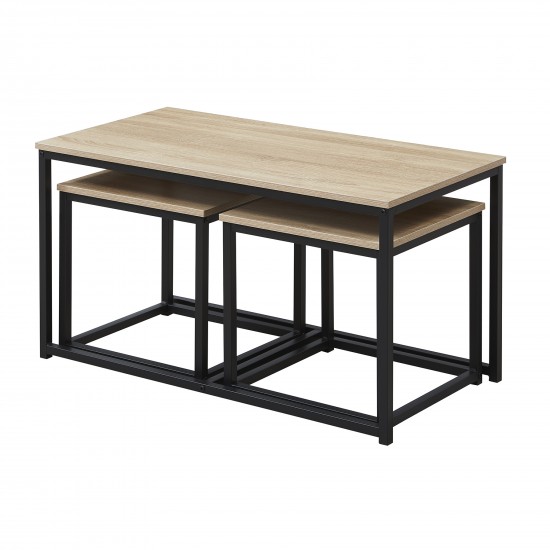 Weber Industries Lot De 3 Tables Basses Gigognes CALVI / Décor Chêne Blanchi Et Piètement Métal Noir