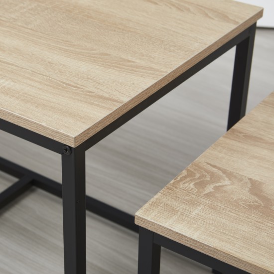 Weber Industries Lot De 3 Tables Basses Gigognes CALVI / Décor Chêne Blanchi Et Piètement Métal Noir