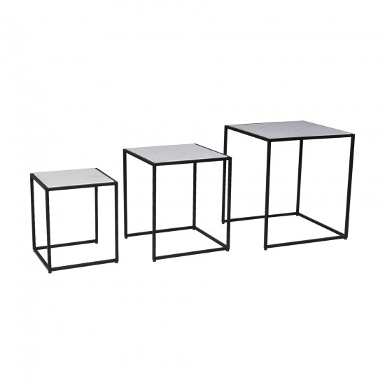 Weber Industries Lot De 3 Tables Basses Marbre PAROS / Piètement Noir