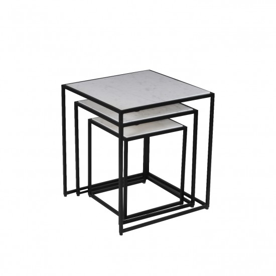 Weber Industries Lot De 3 Tables Basses Marbre PAROS / Piètement Noir