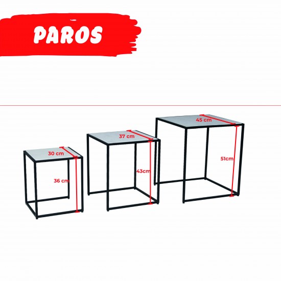 Weber Industries Lot De 3 Tables Basses Marbre PAROS / Piètement Noir