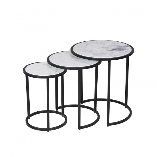 Weber Industries Lot De 3 Tables Basses Marbre PAROS / Piètement Noir