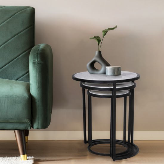 Weber Industries Lot De 3 Tables Basses Marbre PAROS / Piètement Noir