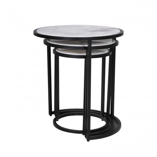 Weber Industries Lot De 3 Tables Basses Marbre PAROS / Piètement Noir