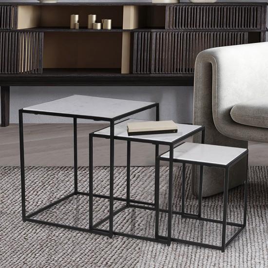 weber industries Lot de 3 tables basses Marbre PAROS / Piètement noir