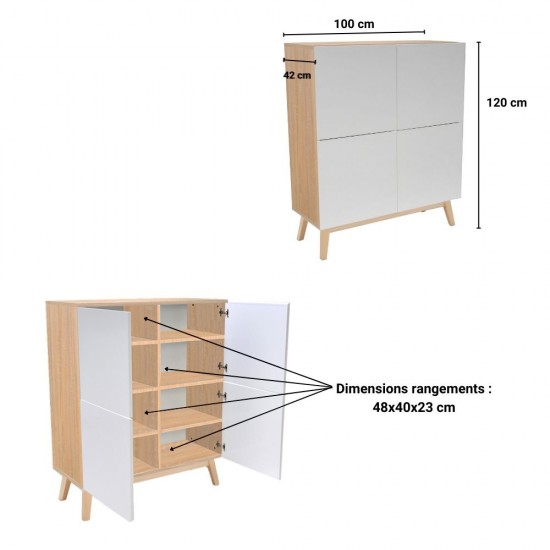 Weber Industries Meuble De Rangement HOME 4 Portes / Décor Blanc Et Chêne Blanchi