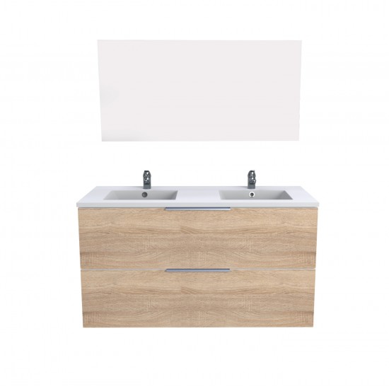 Weber Industries Meuble Sous-vasque 2 Tiroirs MALAGA 120 Cm + Vasque + Miroir / Décor Chêne Blanchi