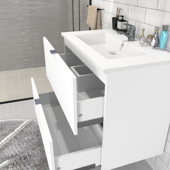 Weber Industries Meuble Sous-vasque 2 Tiroirs MALAGA 60 Cm + Vasque / Blanc