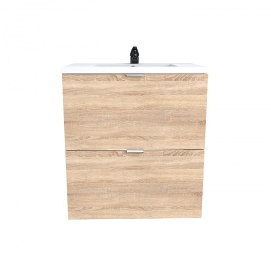 Weber Industries Meuble Sous-vasque 2 Tiroirs MALAGA 60 Cm + Vasque / Décor Chêne Blanchi