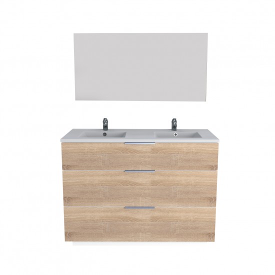 Weber Industries Meuble Sous-vasque 3 Tiroirs MARBELLA 120 Cm + Vasque + Miroir / Décor Chêne Blanchi