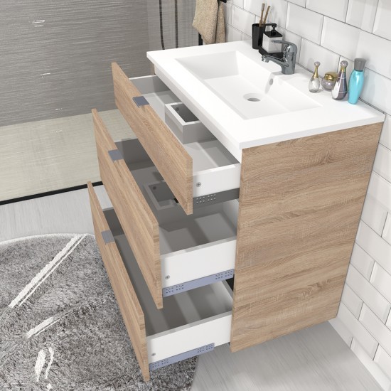 Weber Industries Meuble Sous-vasque 3 Tiroirs MARBELLA 60 Cm + Vasque / Décor Chêne Blanchi