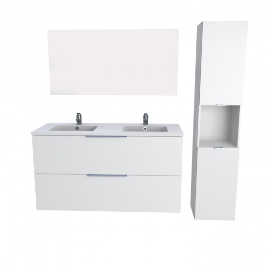 Weber Industries Meuble Sous-vasque MALAGA 120 Cm + Vasque + Miroir + Colonne / Blanc