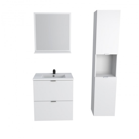 Weber Industries Meuble Sous Vasque MALAGA 60 Cm + Vasque + Miroir + Colonne / Blanc