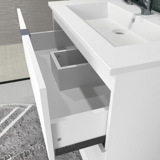 Weber Industries Meuble Sous Vasque MALAGA 60 Cm + Vasque + Miroir + Colonne / Blanc