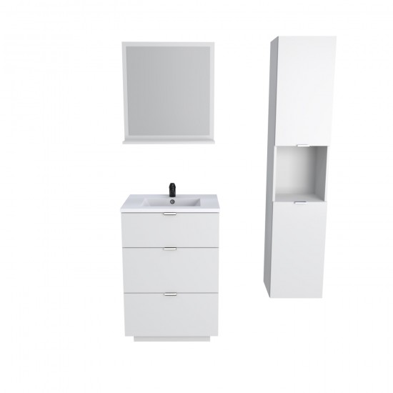 Weber Industries Meuble Sous Vasque MARBELLA 60 Cm + Vasque + Miroir + Colonne / Blanc