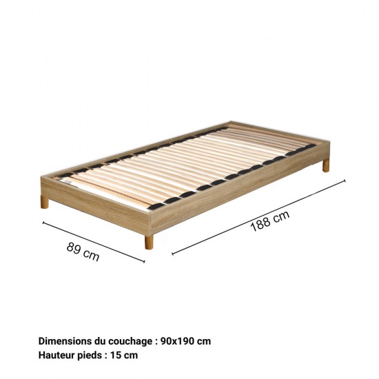 Weber Industries Sommier Sur Pied SOMKIT 90x190 / Décor Chêne Blanchi