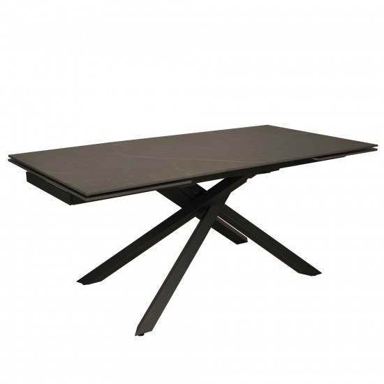 Weber Industries TABLE À MANGER EXTENSIBLE EN PIERRE OSIRIS / TABLE 180X90CM + 2 ALLONGES DE 50CM - 12 PERSONNES - NOIR EFFET MARBRE
