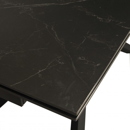 Weber Industries TABLE À MANGER EXTENSIBLE EN PIERRE OSIRIS / TABLE 180X90CM + 2 ALLONGES DE 50CM - 12 PERSONNES - NOIR EFFET MARBRE