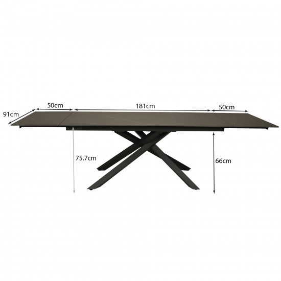 Weber Industries TABLE À MANGER EXTENSIBLE EN PIERRE OSIRIS / TABLE 180X90CM + 2 ALLONGES DE 50CM - 12 PERSONNES - NOIR EFFET MARBRE