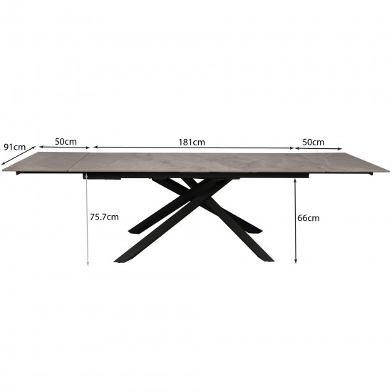 Weber Industries TABLE À MANGER EXTENSIBLE EN PIERRE OSIRIS / TABLE 180X90CM + 2 ALLONGES DE 50CM - 12 PERSONNES - GRIS