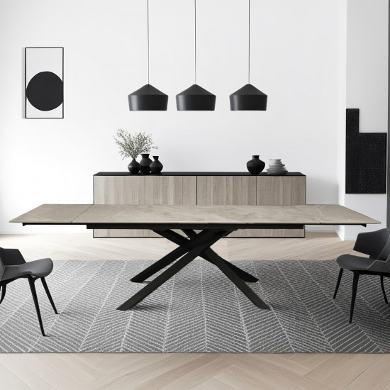 weber industries TABLE À MANGER EXTENSIBLE EN PIERRE OSIRIS / TABLE 180X90CM + 2 ALLONGES DE 50CM - 12 PERSONNES - GRIS