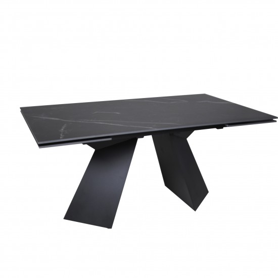Weber Industries Table à Manger Extensible En Pierre PALACIO 160x90cm + 2 Allonges De 40cm - 10 Personnes / Noir