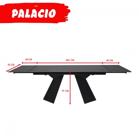 Weber Industries Table à Manger Extensible En Pierre PALACIO 160x90cm + 2 Allonges De 40cm - 10 Personnes / Noir