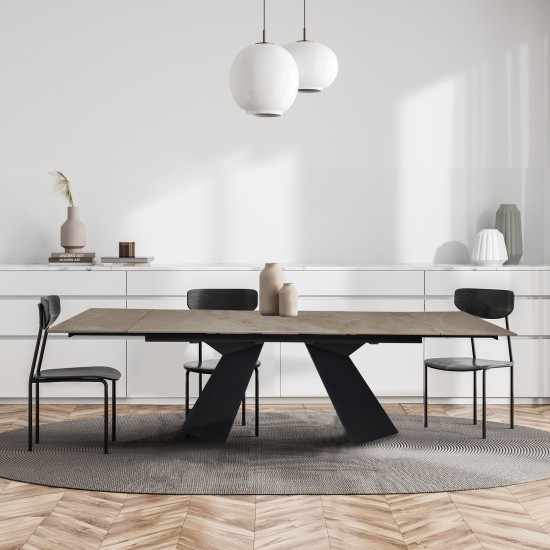 weber industries Table à manger extensible en pierre PALACIO 160x90cm + 2 allonges de 40cm - 10 personnes / Grise