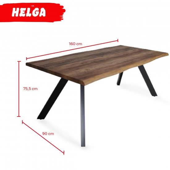 Weber Industries Table à Manger HELGA 160X90 Cm - 6 Personnes / Décor Chêne Et Pieds Métal Noir