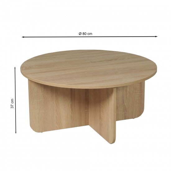 Weber Industries Table Basse DALI Diamètre 80 Cm / Décor Chêne Blanchi